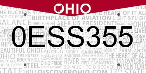0ESS355 Ohio License Plate