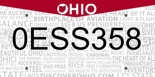 0ESS358 Ohio License Plate