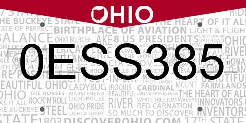 0ESS385 Ohio License Plate