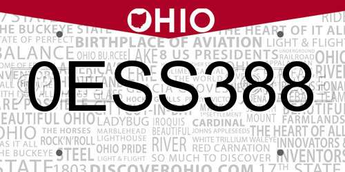 0ESS388 Ohio License Plate