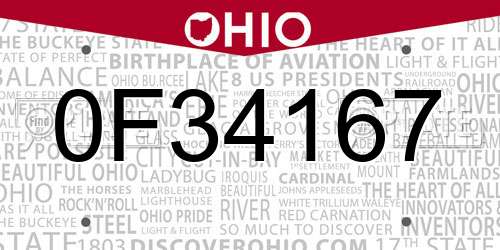 0F34167 Ohio License Plate