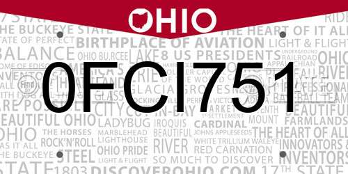 0FCI751 Ohio License Plate