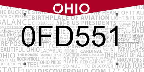 0FD551 Ohio License Plate