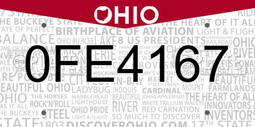 0FE4167 Ohio License Plate