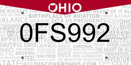 0FS992 Ohio License Plate