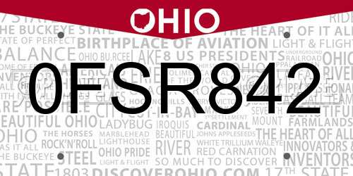0FSR842 Ohio License Plate