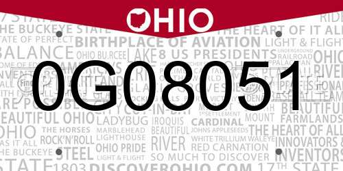 0G08051 Ohio License Plate