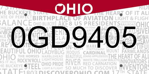 0GD9405 Ohio License Plate