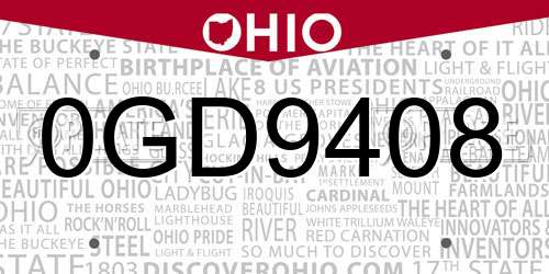 0GD9408 Ohio License Plate
