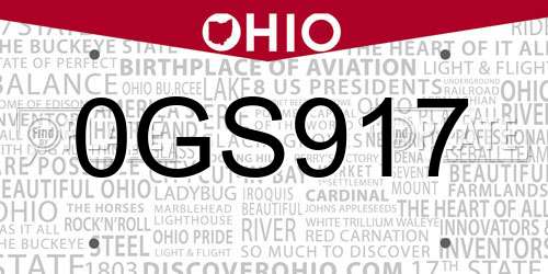 0GS917 Ohio License Plate