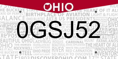 0GSJ52 Ohio License Plate