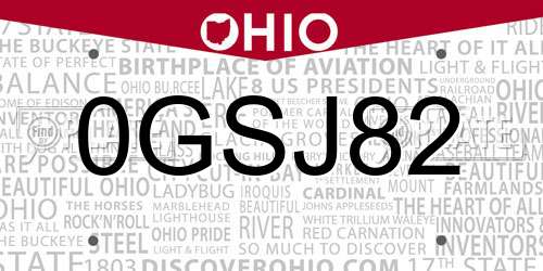 0GSJ82 Ohio License Plate