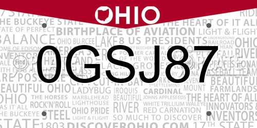 0GSJ87 Ohio License Plate