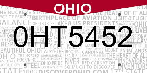 0HT5452 Ohio License Plate