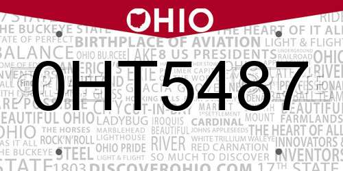0HT5487 Ohio License Plate