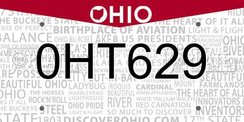 0HT629 Ohio License Plate