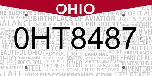 0HT8487 Ohio License Plate