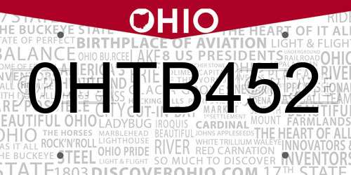 0HTB452 Ohio License Plate