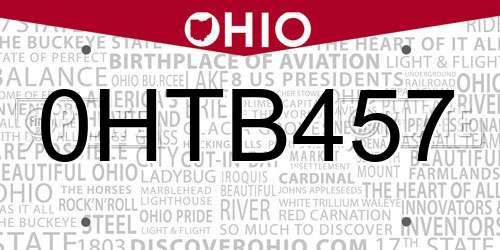 0HTB457 Ohio License Plate
