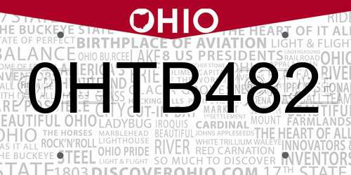 0HTB482 Ohio License Plate