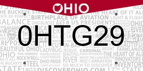 0HTG29 Ohio License Plate