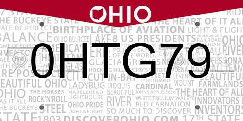 0HTG79 Ohio License Plate