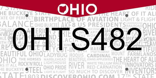 0HTS482 Ohio License Plate