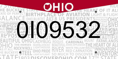 0I09532 Ohio License Plate