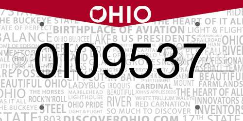 0I09537 Ohio License Plate