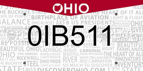 0IB511 Ohio License Plate