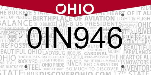 0IN946 Ohio License Plate