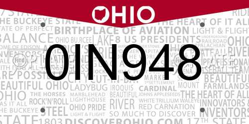 0IN948 Ohio License Plate