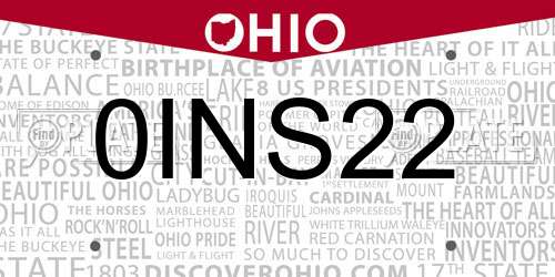 0INS22 Ohio License Plate