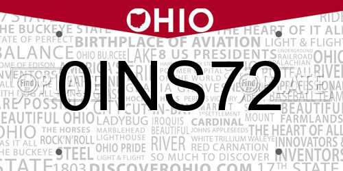 0INS72 Ohio License Plate