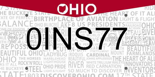 0INS77 Ohio License Plate