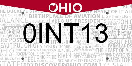 0INT13 Ohio License Plate