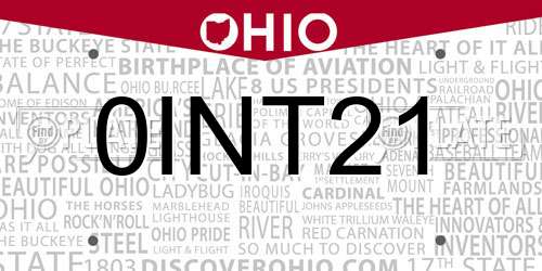0INT21 Ohio License Plate