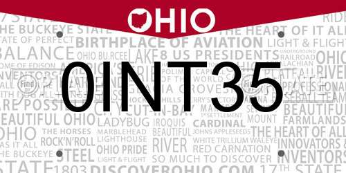 0INT35 Ohio License Plate