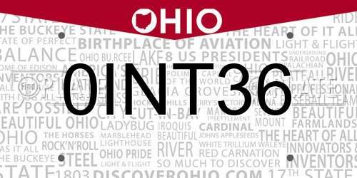 0INT36 Ohio License Plate