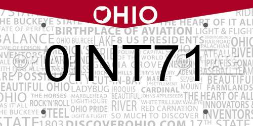 0INT71 Ohio License Plate