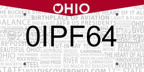 0IPF64 Ohio License Plate