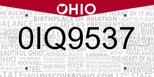 0IQ9537 Ohio License Plate