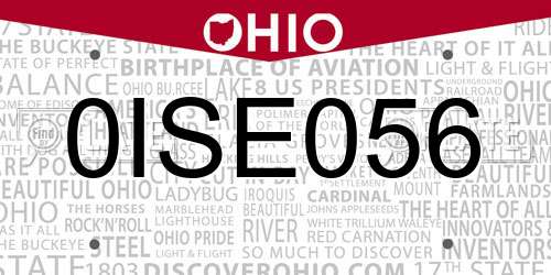 0ISE056 Ohio License Plate