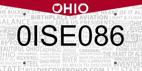 0ISE086 Ohio License Plate