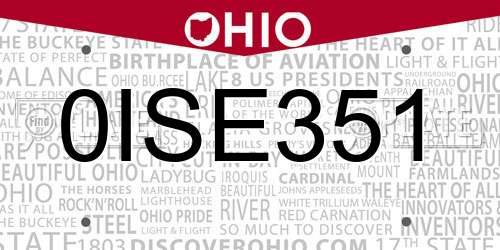 0ISE351 Ohio License Plate
