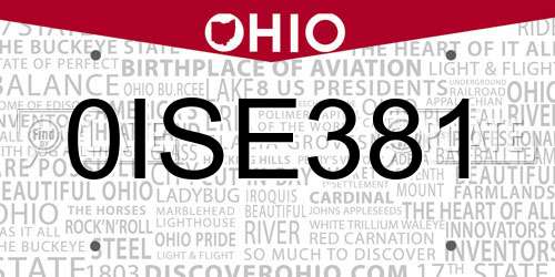 0ISE381 Ohio License Plate