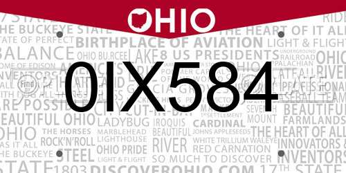 0IX584 Ohio License Plate