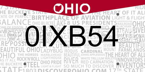 0IXB54 Ohio License Plate