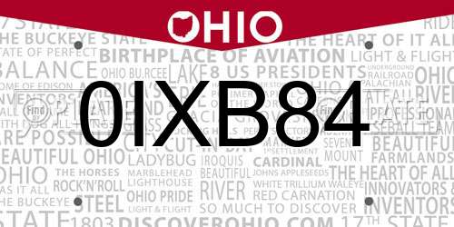0IXB84 Ohio License Plate
