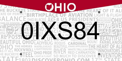 0IXS84 Ohio License Plate